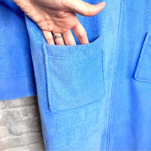 LL Bean Fleece Robe Size Large Full Zip Long Plush Winter Arctic Blue Pockets - Picture 5 of 12